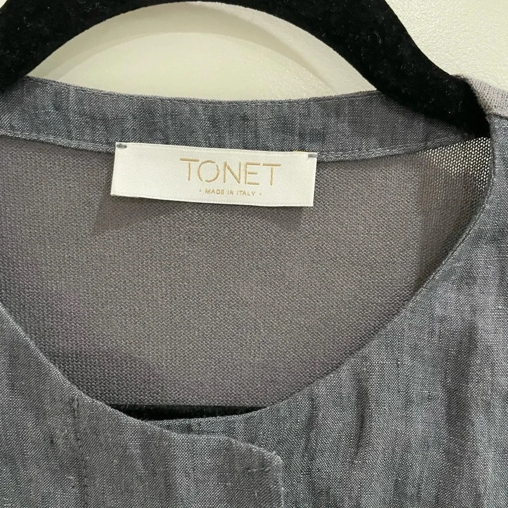 Tonet Carella Italy Grey Linen & Cotton Long Sleeve Minimalist Top M 6-8